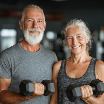 Група літніх людей займається йогою